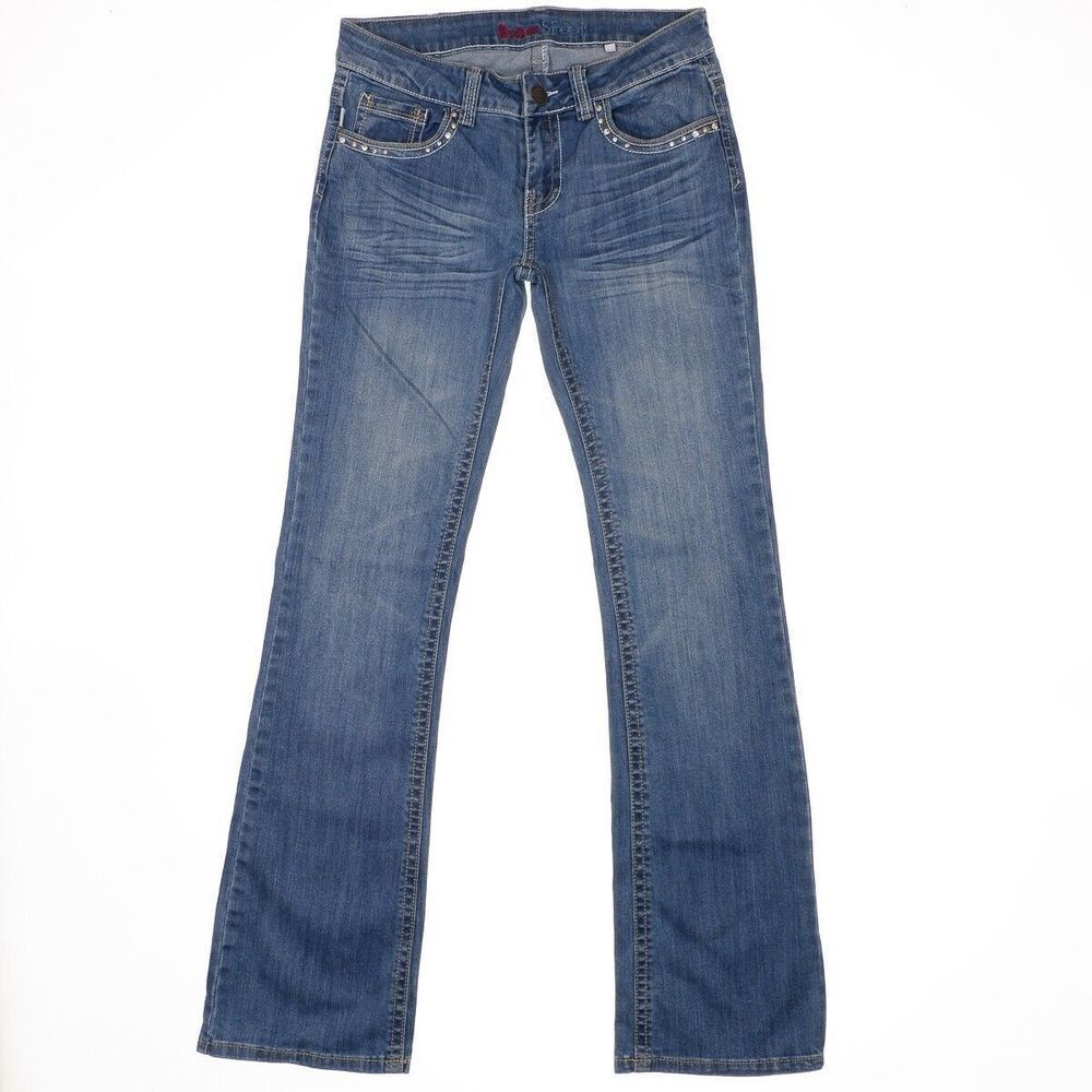 Baker Street Bootcut Jeans Juniors 5 Embellished Blue Denim Stretch 28x31.5